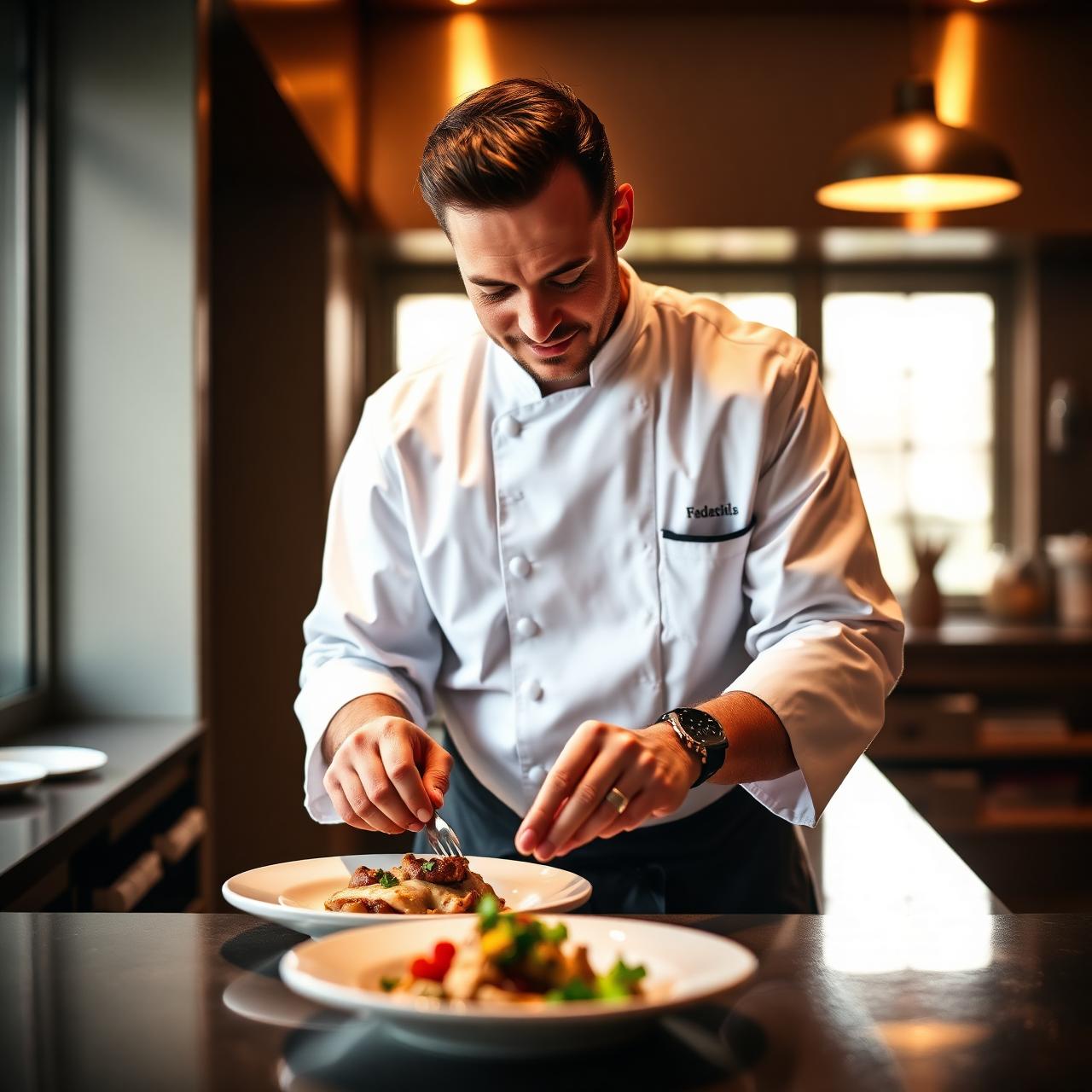 Executive chef plating a signature seasonal dish