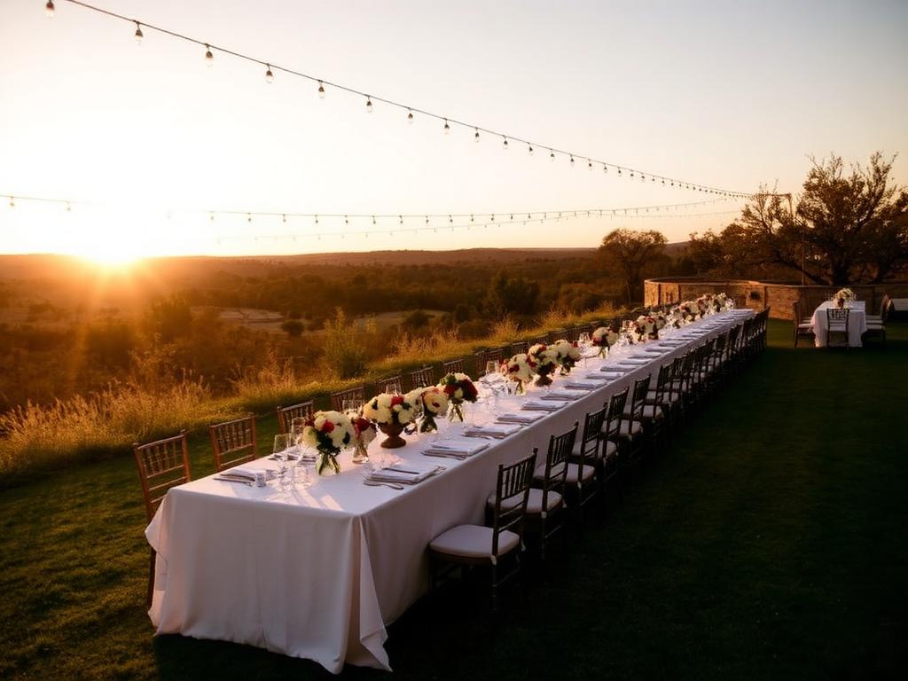 Hill country reception under string lights