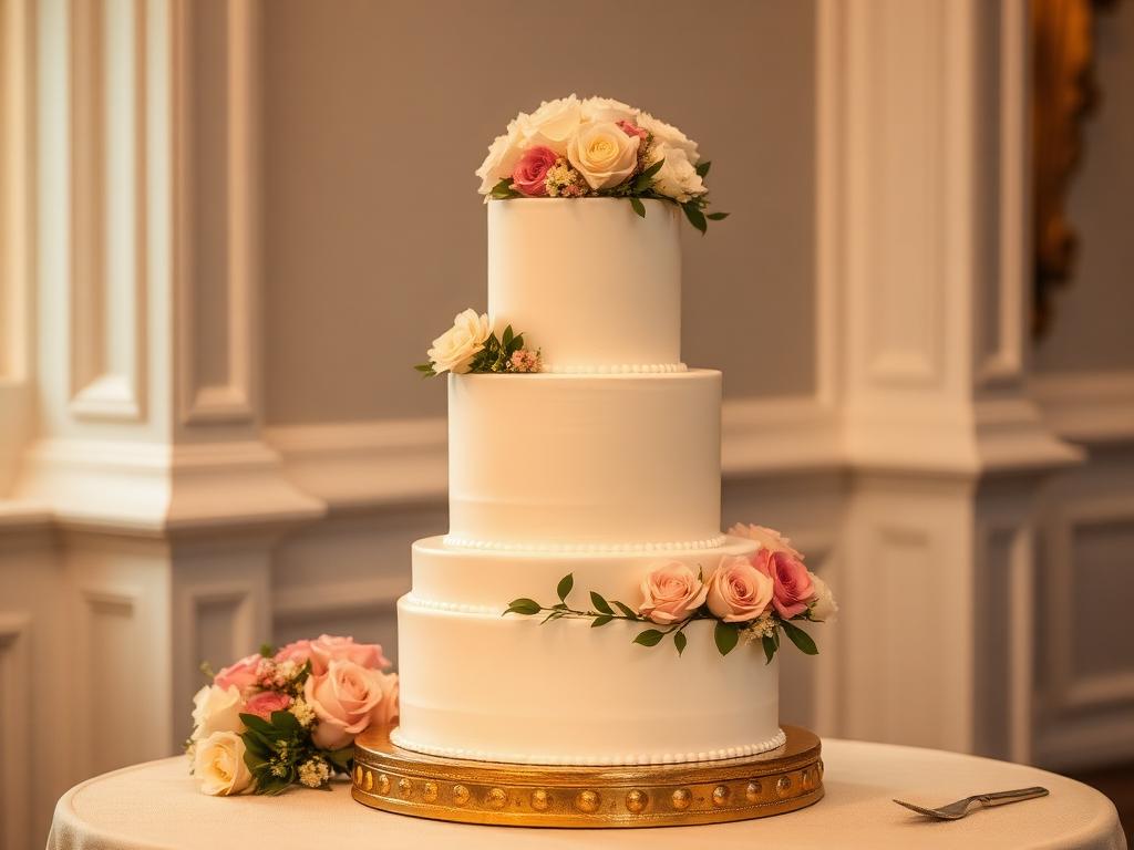 Three-tier wedding cake with florals