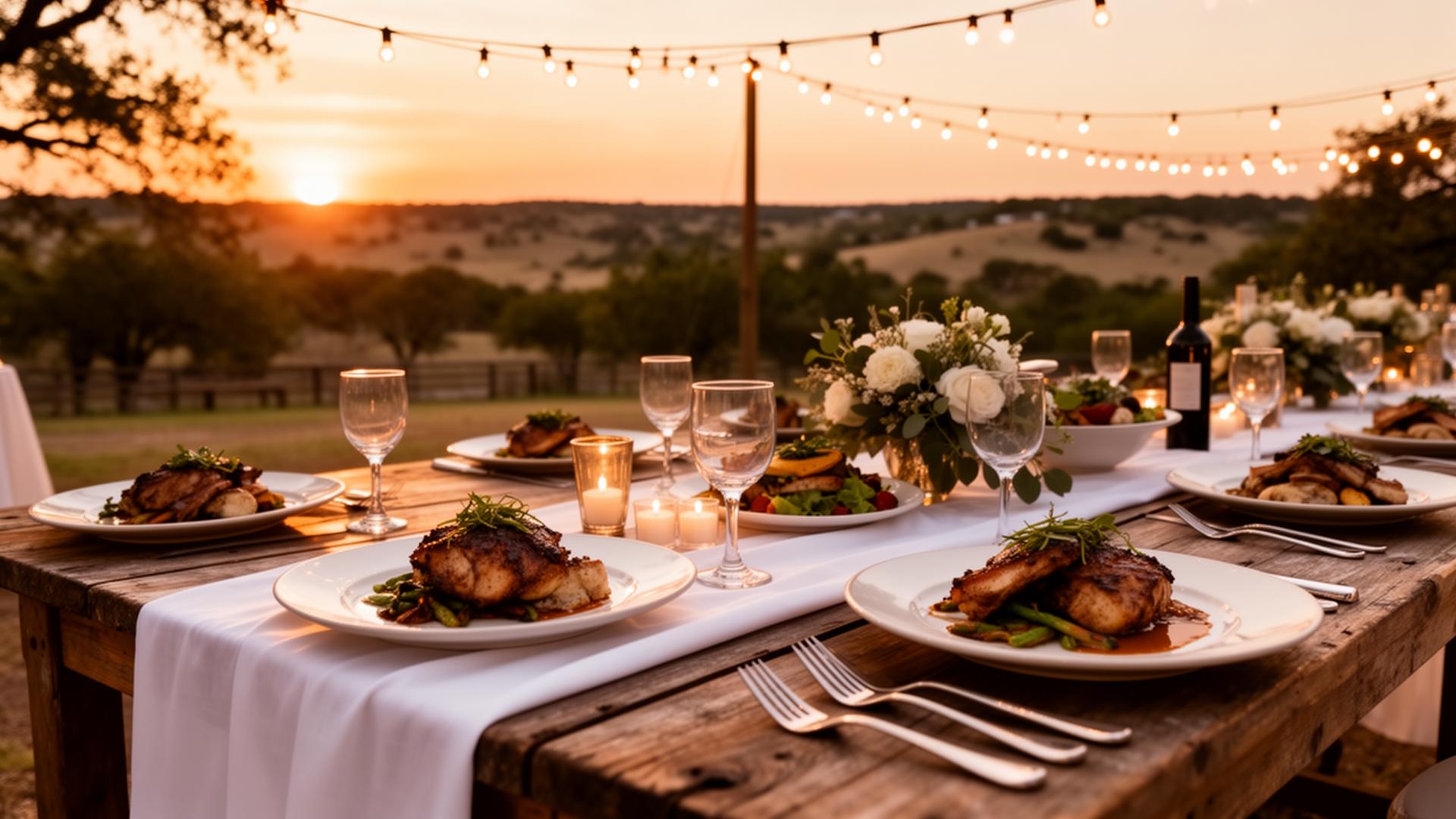 Outdoor Texas wedding at golden hour