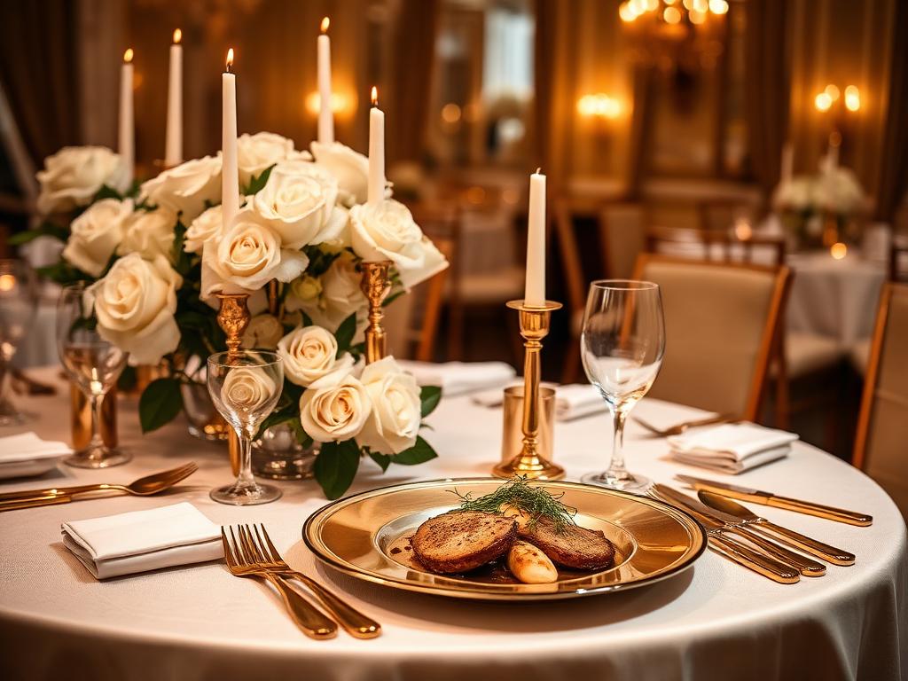 Elegant plated wedding dinner